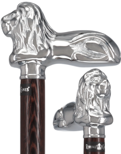 Chrome Lion Handle Walking Cane: Luxury Wenge Wood Shaft