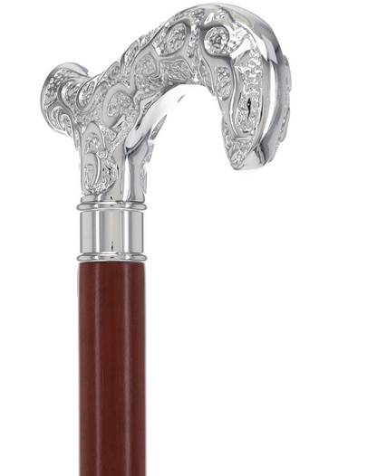 Super Strong Silver Scrollwork Derby: Luxury Silver-Plated Handle, Extra Long