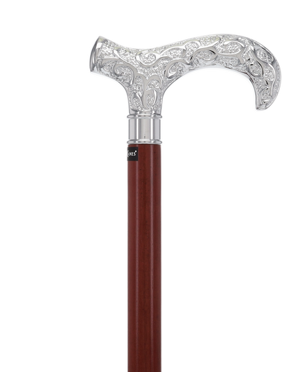 Super Strong Silver Scrollwork Derby: Luxury Silver-Plated Handle, Extra Long