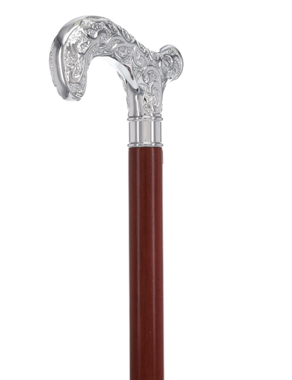 Super Strong Silver Scrollwork Derby: Luxury Silver-Plated Handle, Extra Long