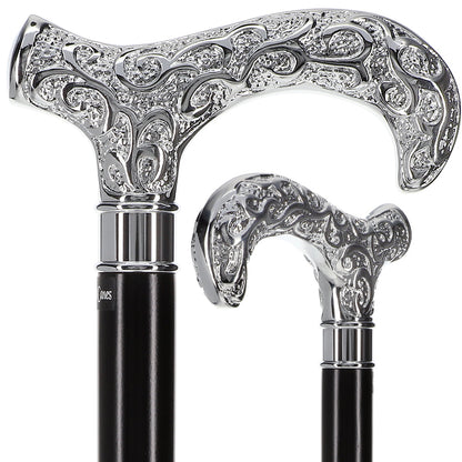 Super Strong Silver Scroll Derby Cane: Beechwood, Silver