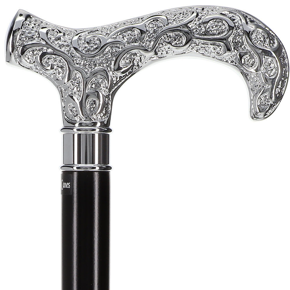 Super Strong Silver Scroll Derby Cane: Beechwood, Silver