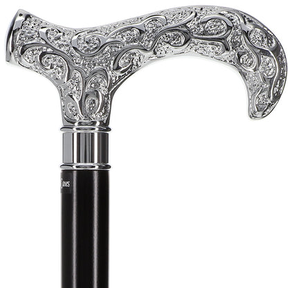 Super Strong Silver Scroll Derby Cane: Beechwood, Silver