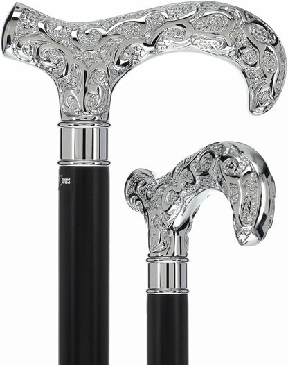Super Strong Silver Scroll Derby Cane: Beechwood, Silver