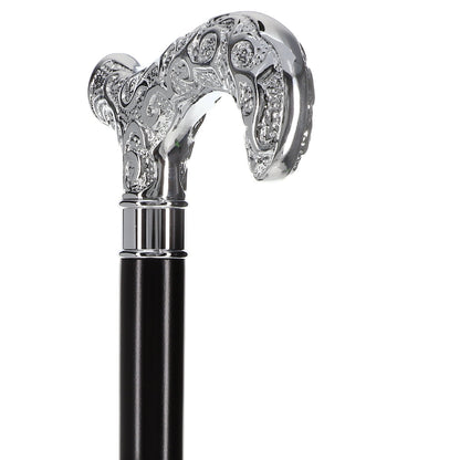 Super Strong Silver Scroll Derby Cane: Beechwood, Silver