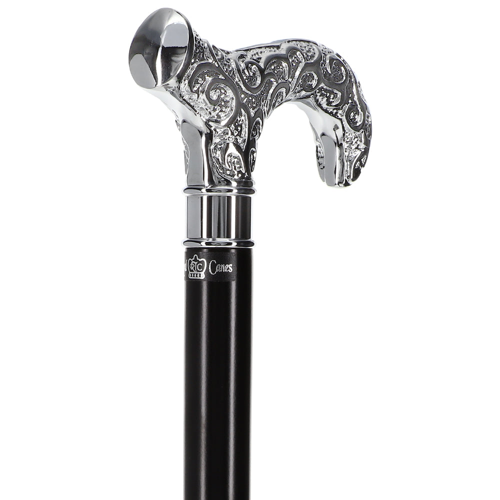 Super Strong Silver Scroll Derby Cane: Beechwood, Silver