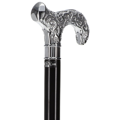 Super Strong Silver Scroll Derby Cane: Beechwood, Silver