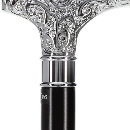 Super Strong Silver Scroll Derby Cane: Beechwood, Silver