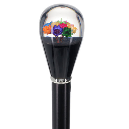 Real Dried Flower Clear Lucite Knob Stick: Beechwood Shaft