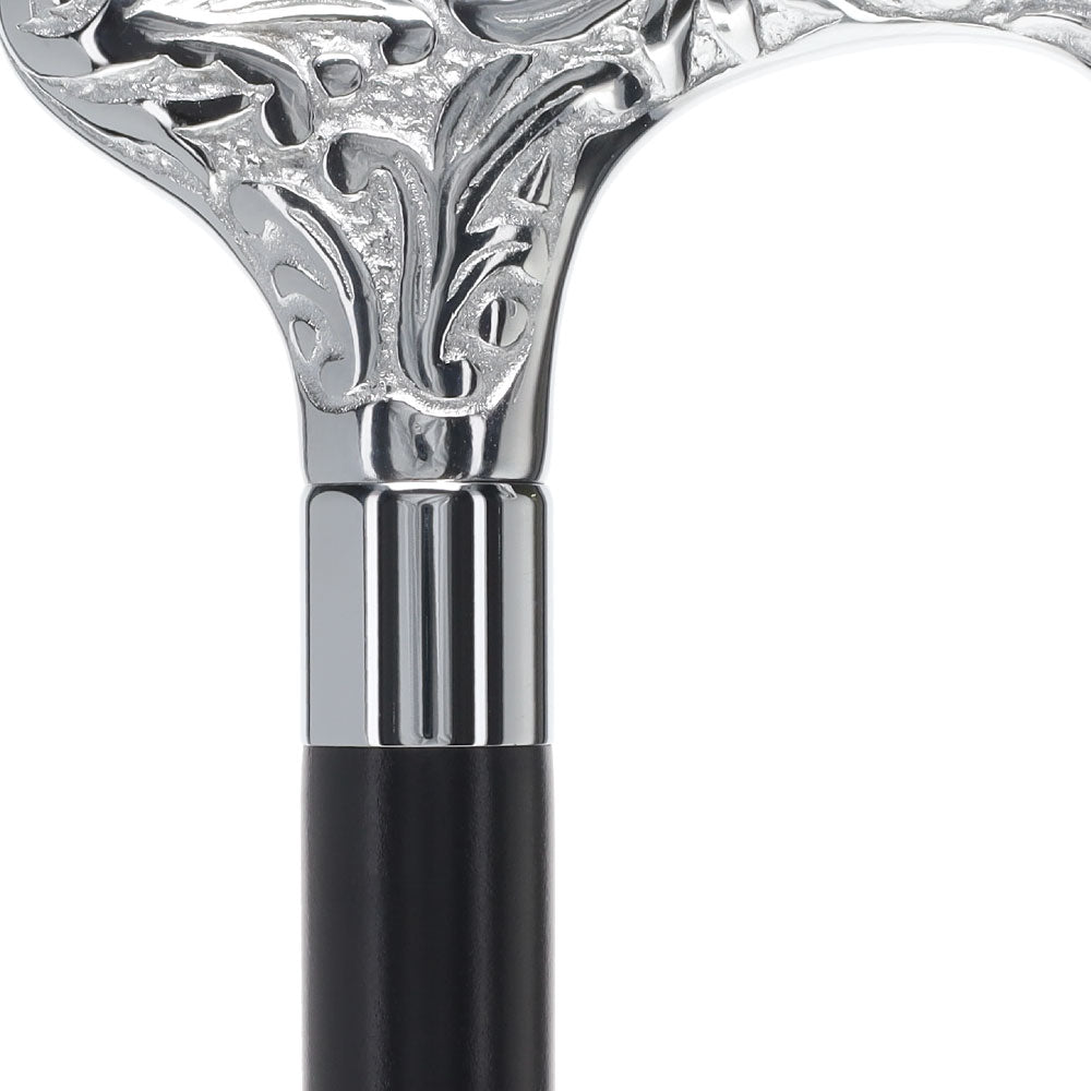 Derby Premium Chrome Brass Flask Cane: Wood Shaft Hidden Flask