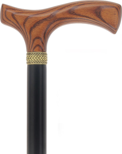 Premium Natural Ash Wood Fritz Cane, Espresso w/ Silver Collar