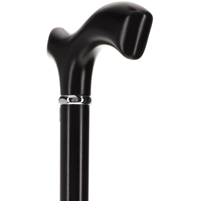 Sleek Black Fritz Walking Cane, Beechwood w/ Silver Collar