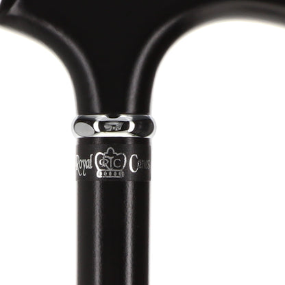 Sleek Black Fritz Walking Cane, Beechwood w/ Silver Collar