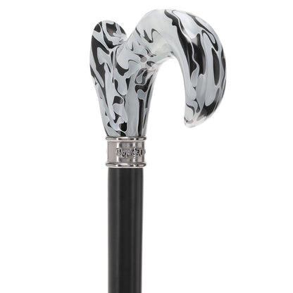 Black Onyx Swirl Cane: Pearlescent Handle, Embossed Collar