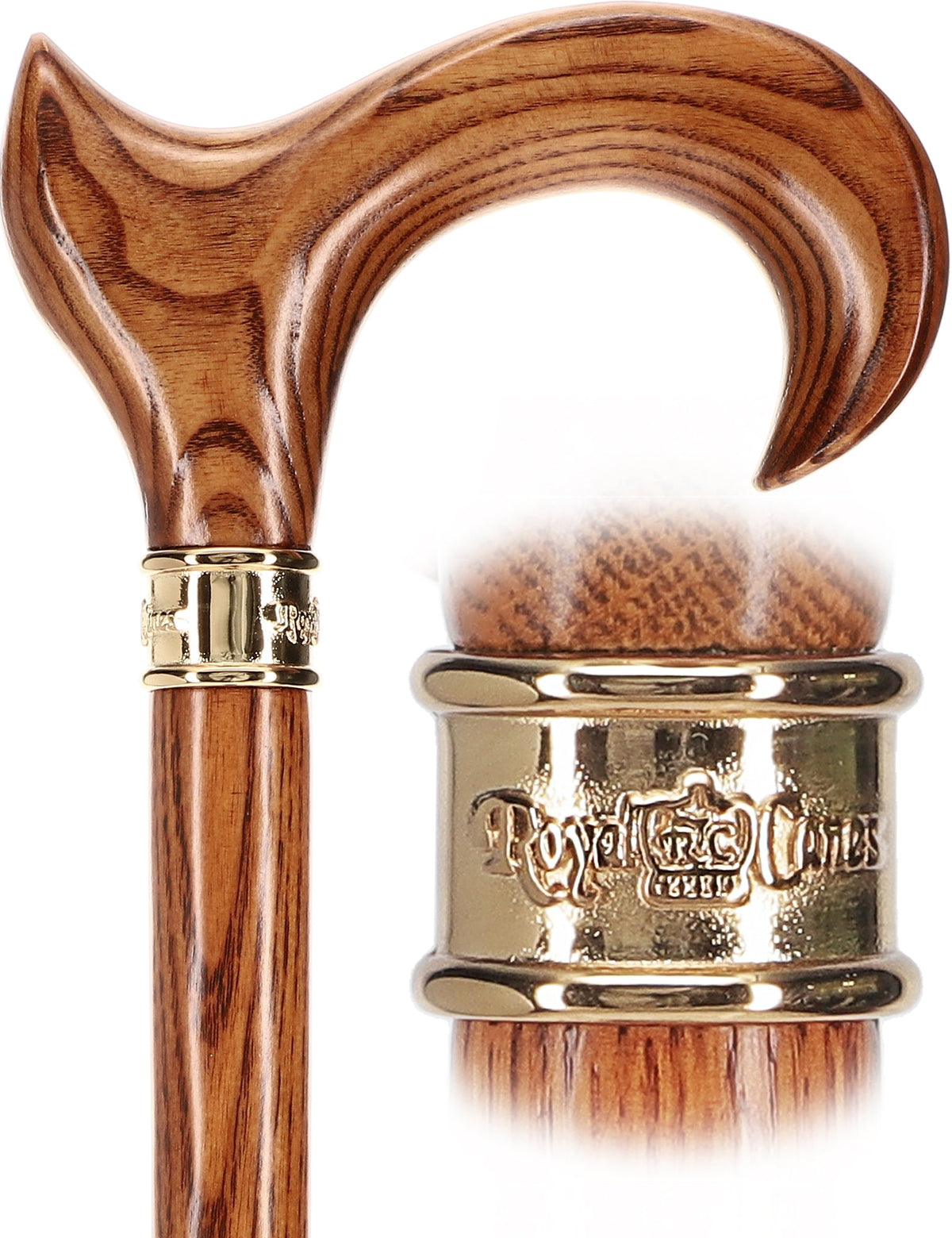 Scratch and Dent Hand-Specific Espresso Cane: Ash, Embossed Brass Collar V3133