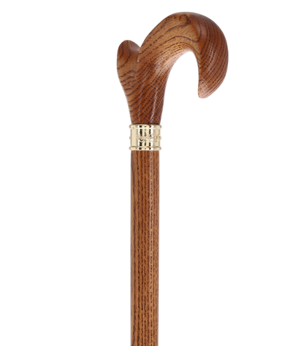 Genuine Oak Ergonomic Walking Cane with Embossed Collar