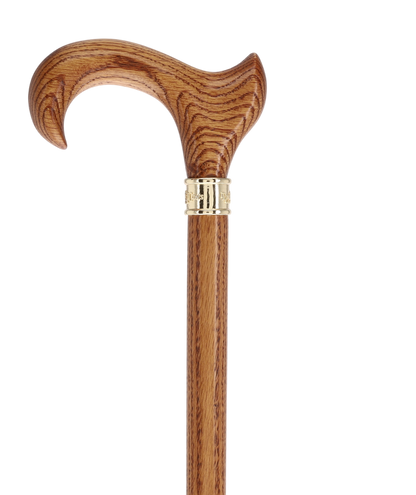 Genuine Oak Ergonomic Walking Cane with Embossed Collar