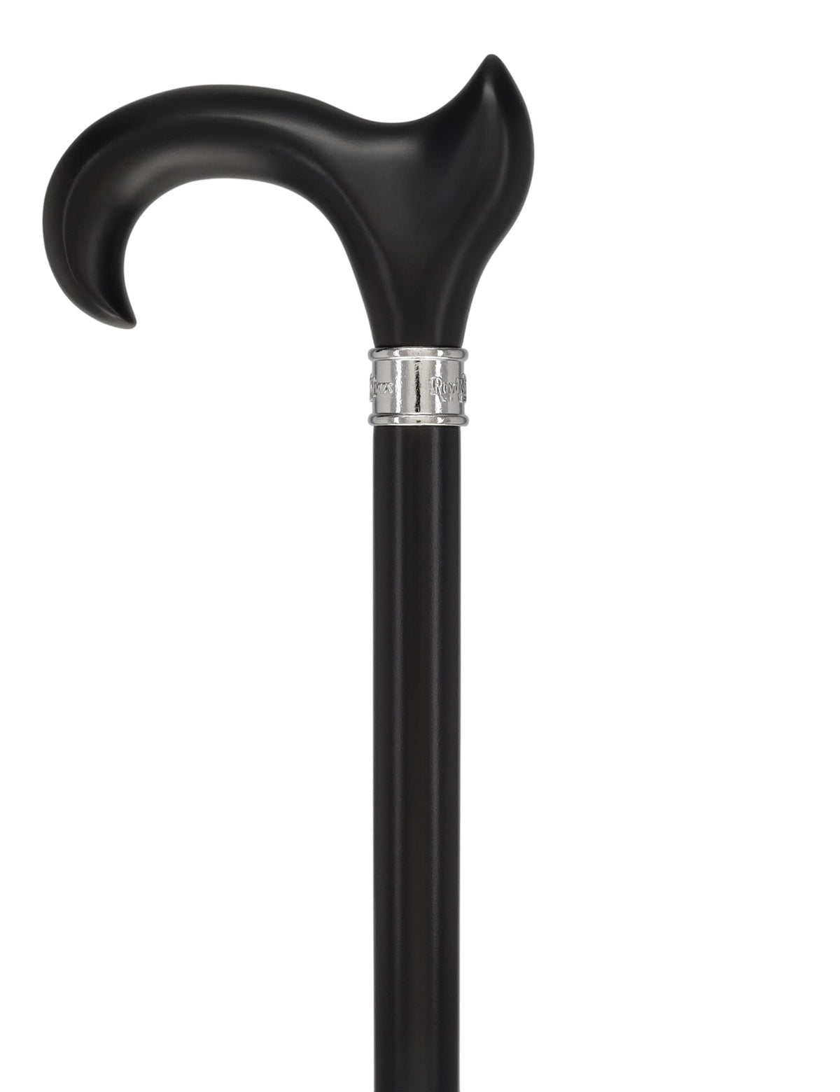 Hand-Specific Black Ergonomic Derby Cane: Silver Collar