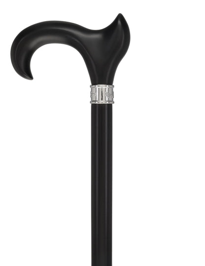 Hand-Specific Black Ergonomic Derby Cane: Silver Collar