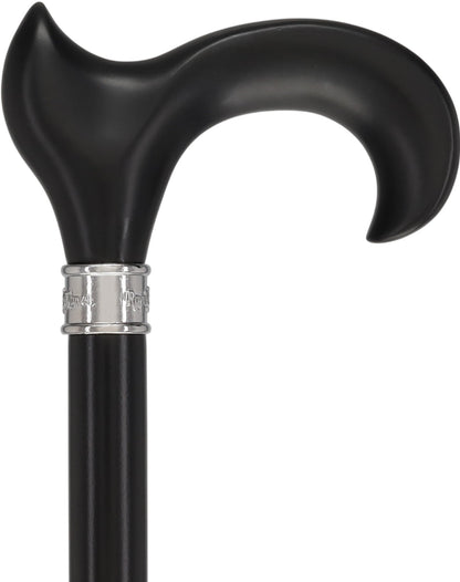 Hand-Specific Black Ergonomic Derby Cane: Silver Collar
