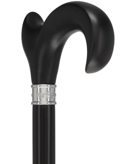 Hand-Specific Black Ergonomic Derby Cane: Silver Collar