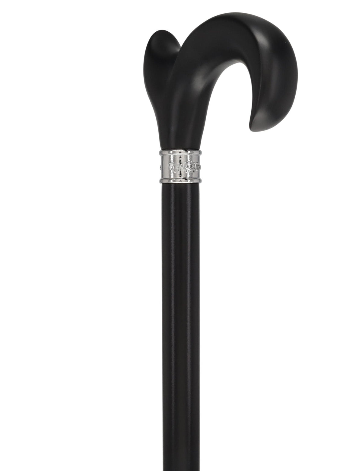 Hand-Specific Black Ergonomic Derby Cane: Silver Collar
