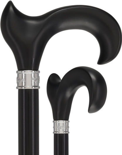 Hand-Specific Black Ergonomic Derby Cane: Silver Collar