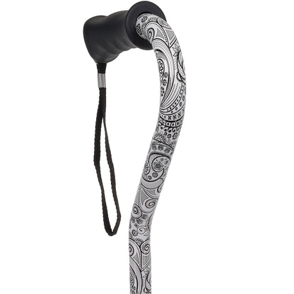 Black & White Offset Cane - Comfort Grip, Adjustable w/ SafeTbase