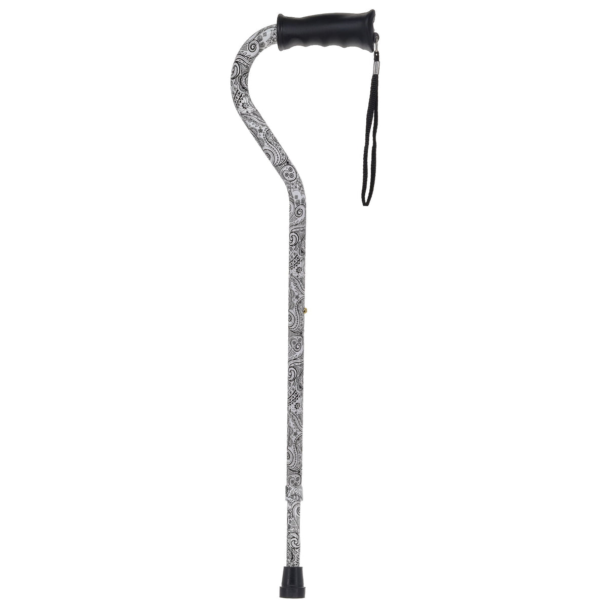 Black & White Offset Cane - Comfort Grip, Adjustable w/ SafeTbase