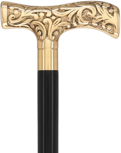 Premium Brass T-shaped Handle Walking Cane: Custom Shaft & Collar