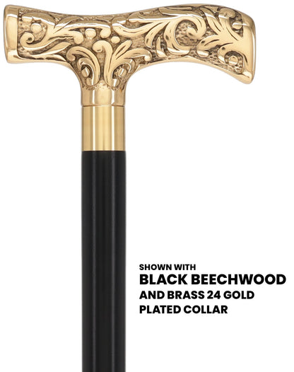 Premium Brass T-shaped Handle Walking Cane: Custom Shaft & Collar