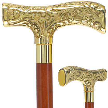 Premium Brass T-shaped Handle Walking Cane: Custom Shaft & Collar