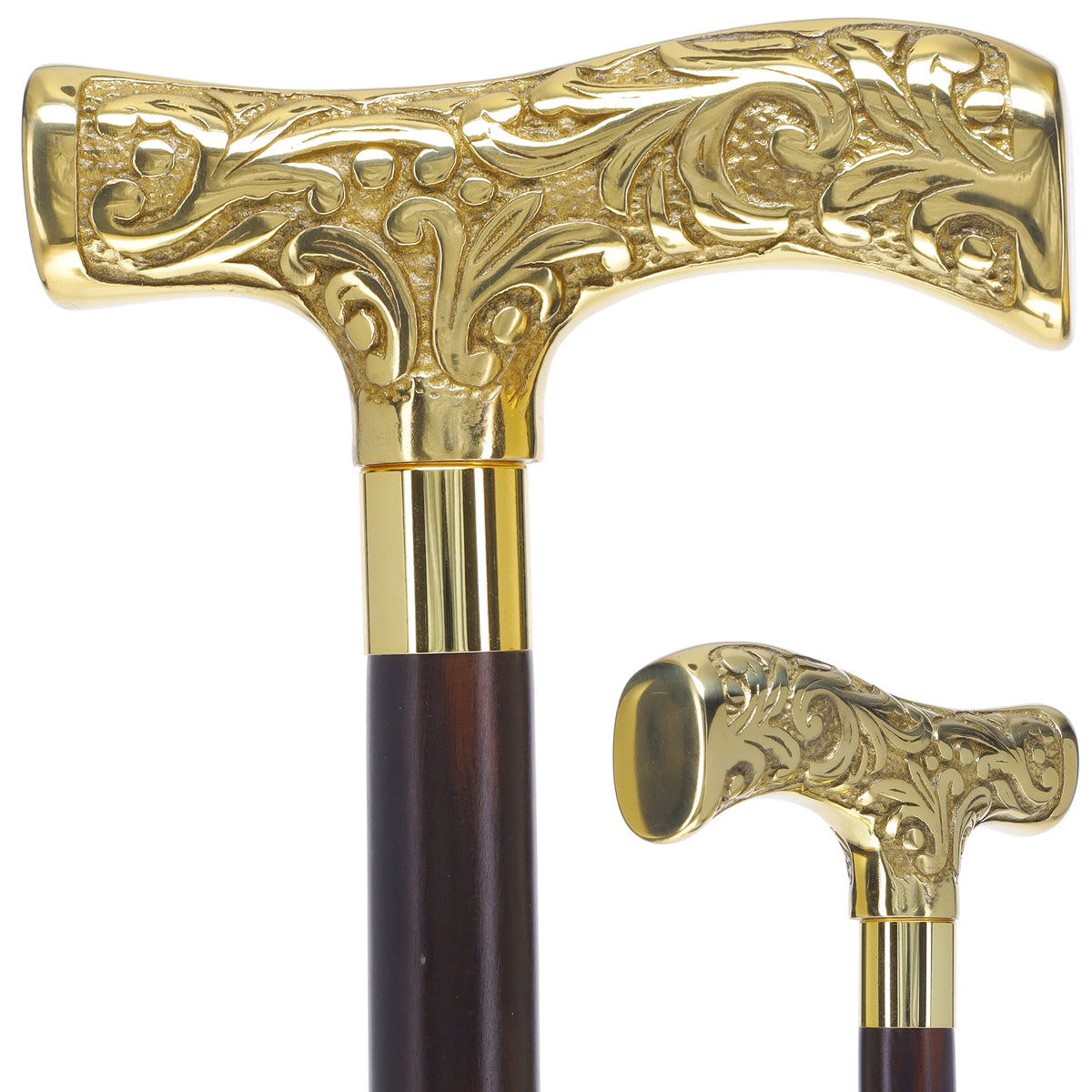 Premium Brass T-shaped Handle Walking Cane: Custom Shaft & Collar