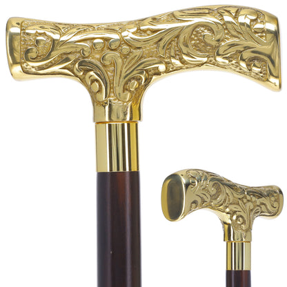 Premium Brass T-shaped Handle Walking Cane: Custom Shaft & Collar