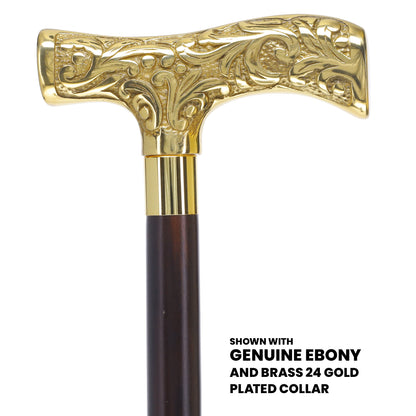 Premium Brass T-shaped Handle Walking Cane: Custom Shaft & Collar