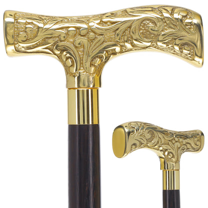 Premium Brass T-shaped Handle Walking Cane: Custom Shaft & Collar