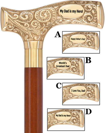 Father's Day Engraved Premium Brass Fritz Handle Walking Cane