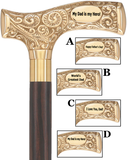 Father's Day Engraved Premium Brass Fritz Handle Walking Cane