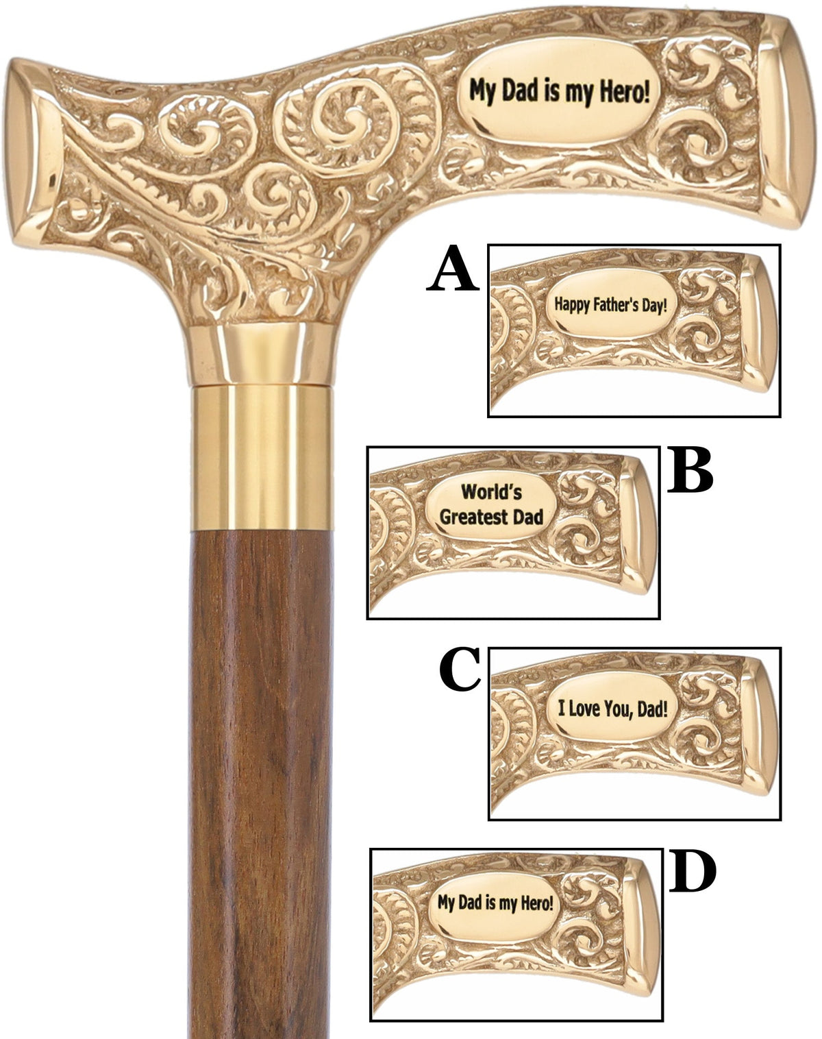Father's Day Engraved Premium Brass Fritz Handle Walking Cane