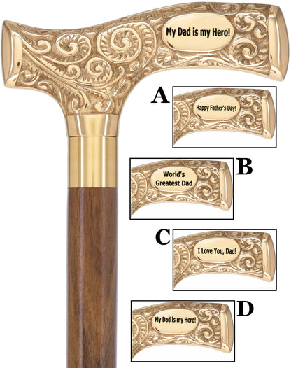 Father's Day Engraved Premium Brass Fritz Handle Walking Cane
