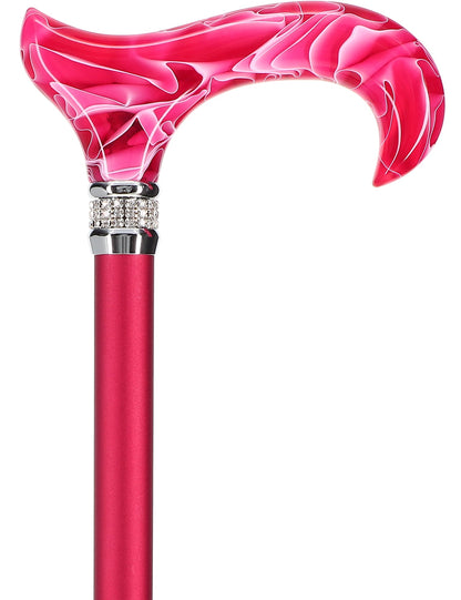Vibrant Hot Pink Pearlz Rhinestone Orthopedic Derby Cane