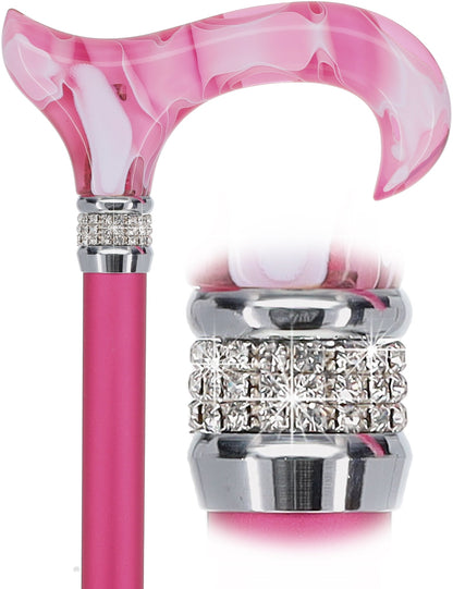 Chic Pink Pearlz Rhinestone Adjustable Orthopedic Derby Cane
