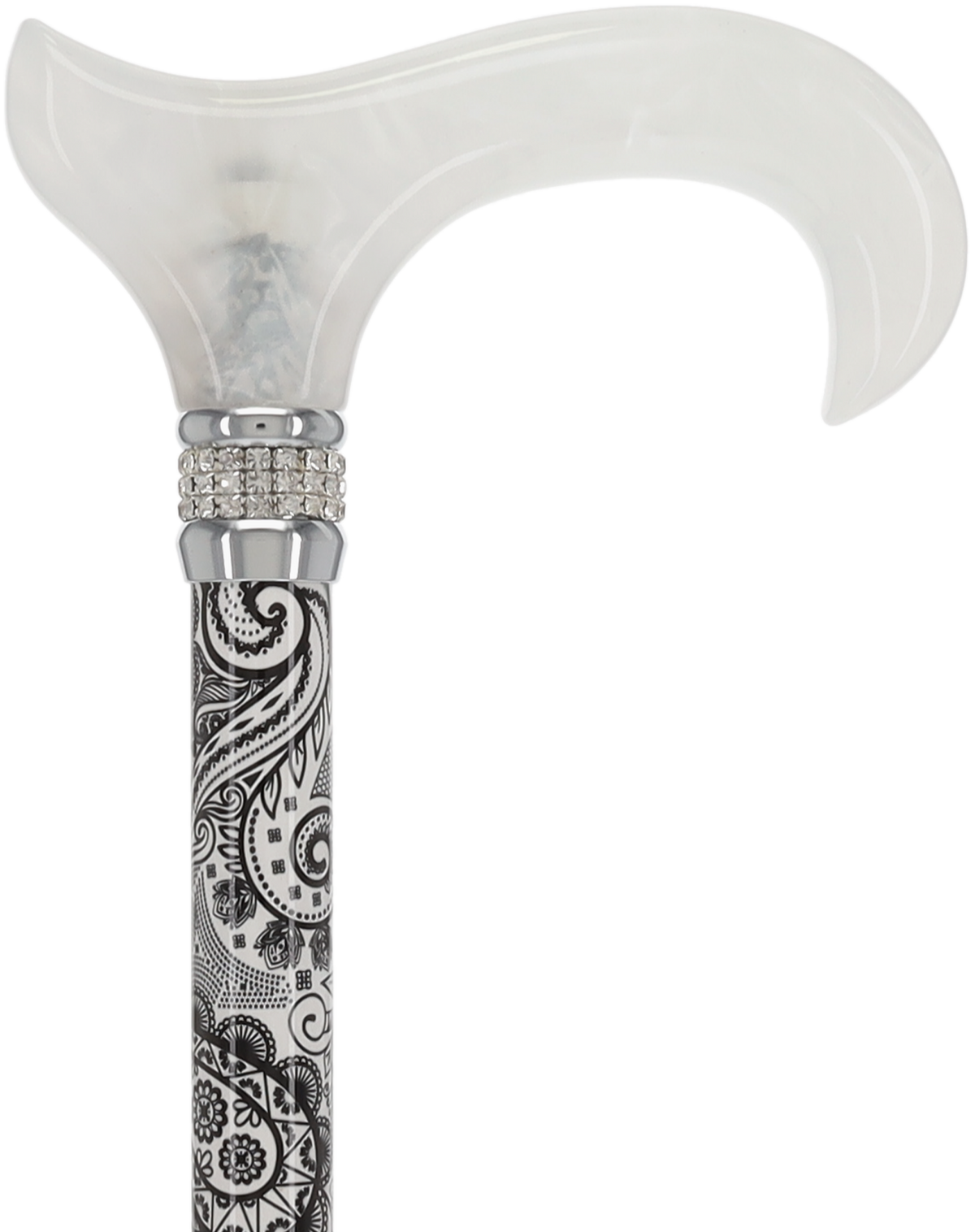 Black & White Swirl Pearlz Rhinestone Orthopedic Derby Cane