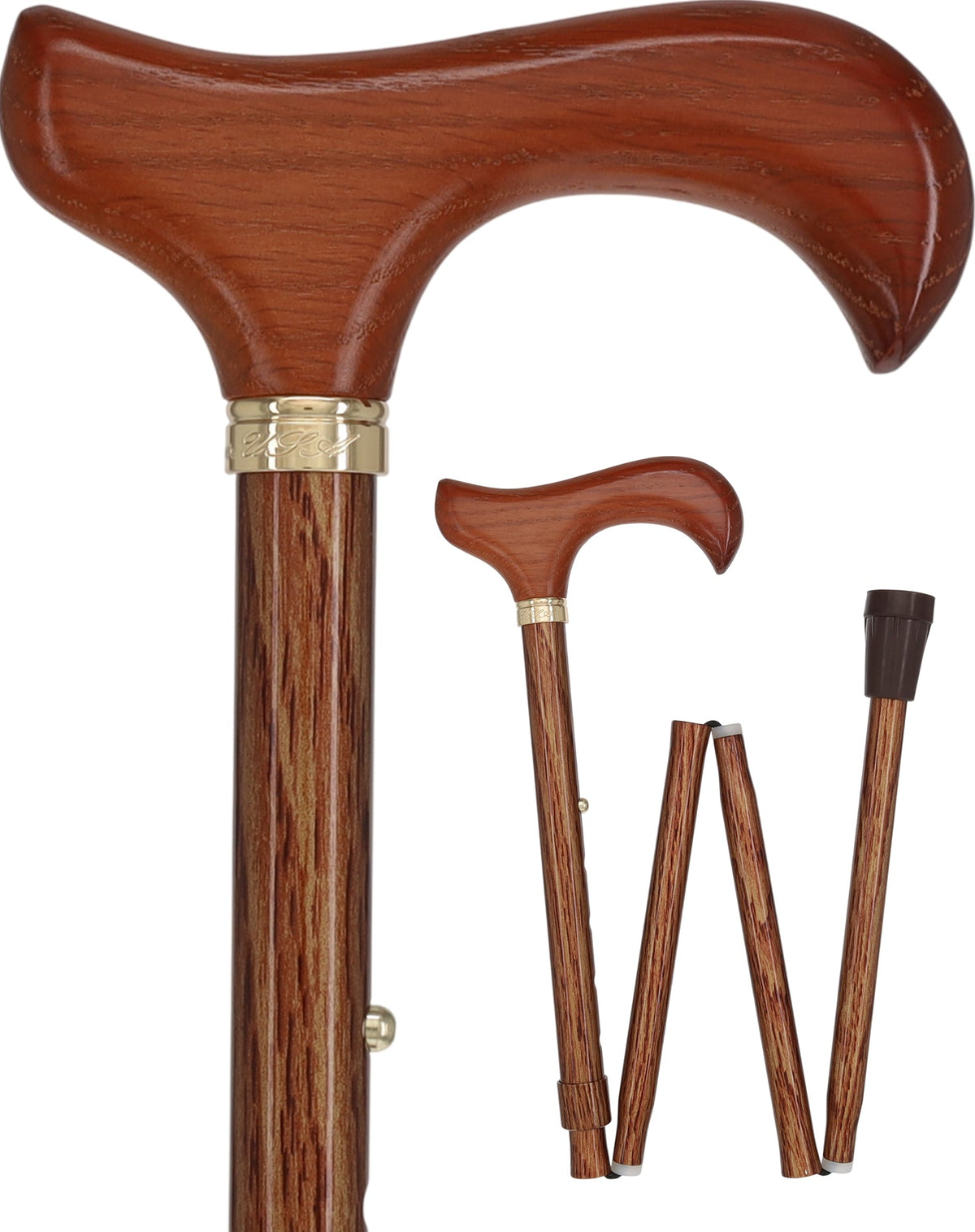 Realistic Wood: Folding Adjustable Cane w/ Wooden Handle