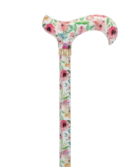 Watercolor Flowers: Designer Adjustable Cane w/ Patterned Handle