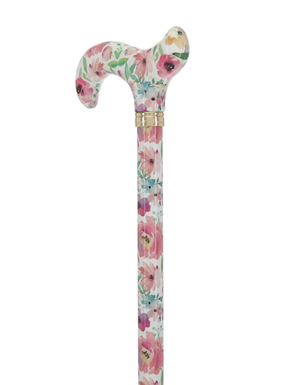 Watercolor Flowers: Designer Adjustable Cane w/ Patterned Handle