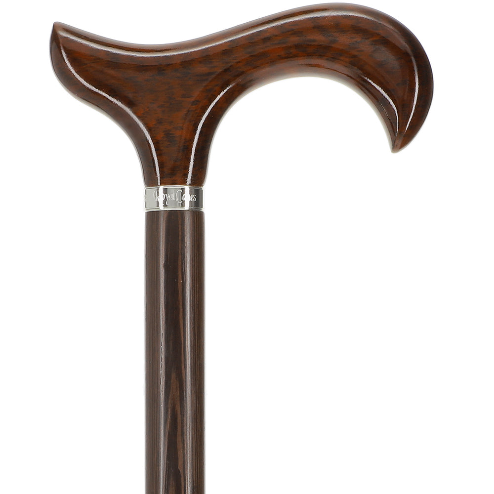 Scratch and Dent Derby Walking Cane w/ Genuine Snakewood Handle & Wenge Shaft w/ Silver Collar V3217