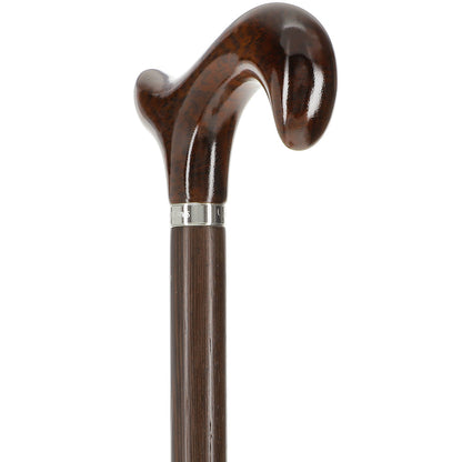 Scratch and Dent Derby Walking Cane w/ Genuine Snakewood Handle & Wenge Shaft w/ Silver Collar V3217