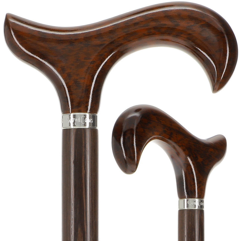Scratch and Dent Derby Walking Cane w/ Genuine Snakewood Handle & Wenge Shaft w/ Silver Collar V3217