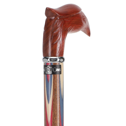 Patriotic "Colors Don't Run" Eagle Cane - Ovangkol Inlaid Wood